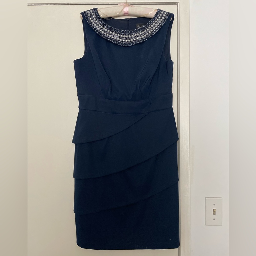 Connected Apparel Size 12 Navy Dress Beaded Collar